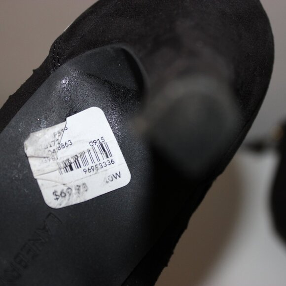 Lane Bryant Black Suede Laser Cut Out Peep Toe Mesh Tassel Zip Up Heels Size 10W - Picture 8 of 8